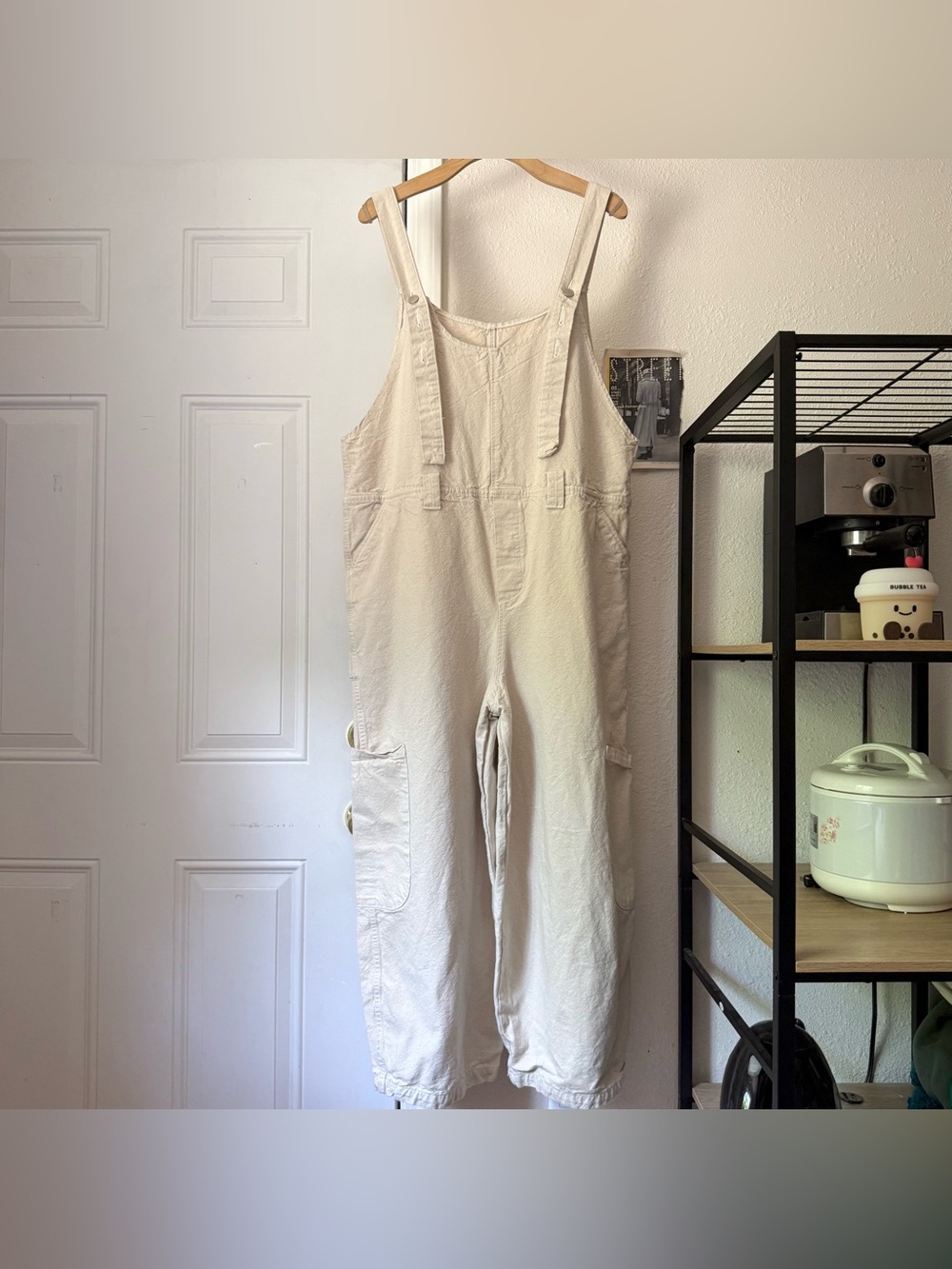 MEALS CLOTHING Los Angeles cream ivory denim baggy wide barrel overalls jumpsuit
